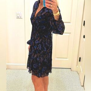 Berenice Paris Navy Print Ruffles Short Dress Size 36/Small